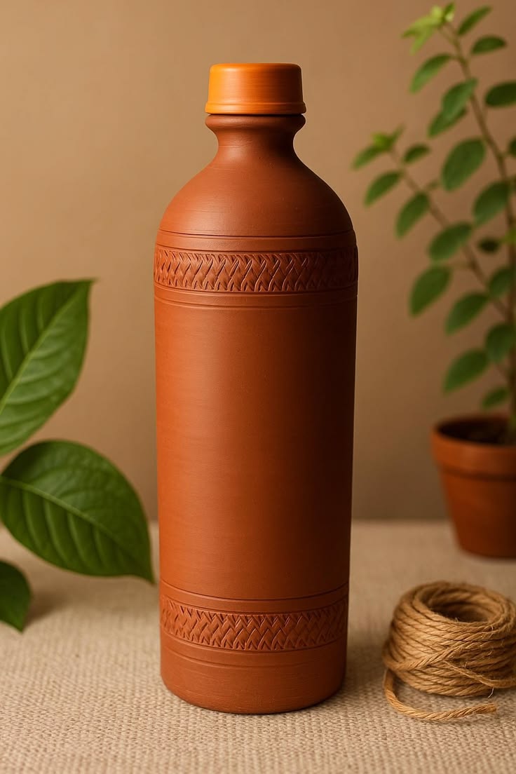 Cooling Natural organic TeraCotta Mitti (Clay) Water Bottle 1000 ml Clay Bottle